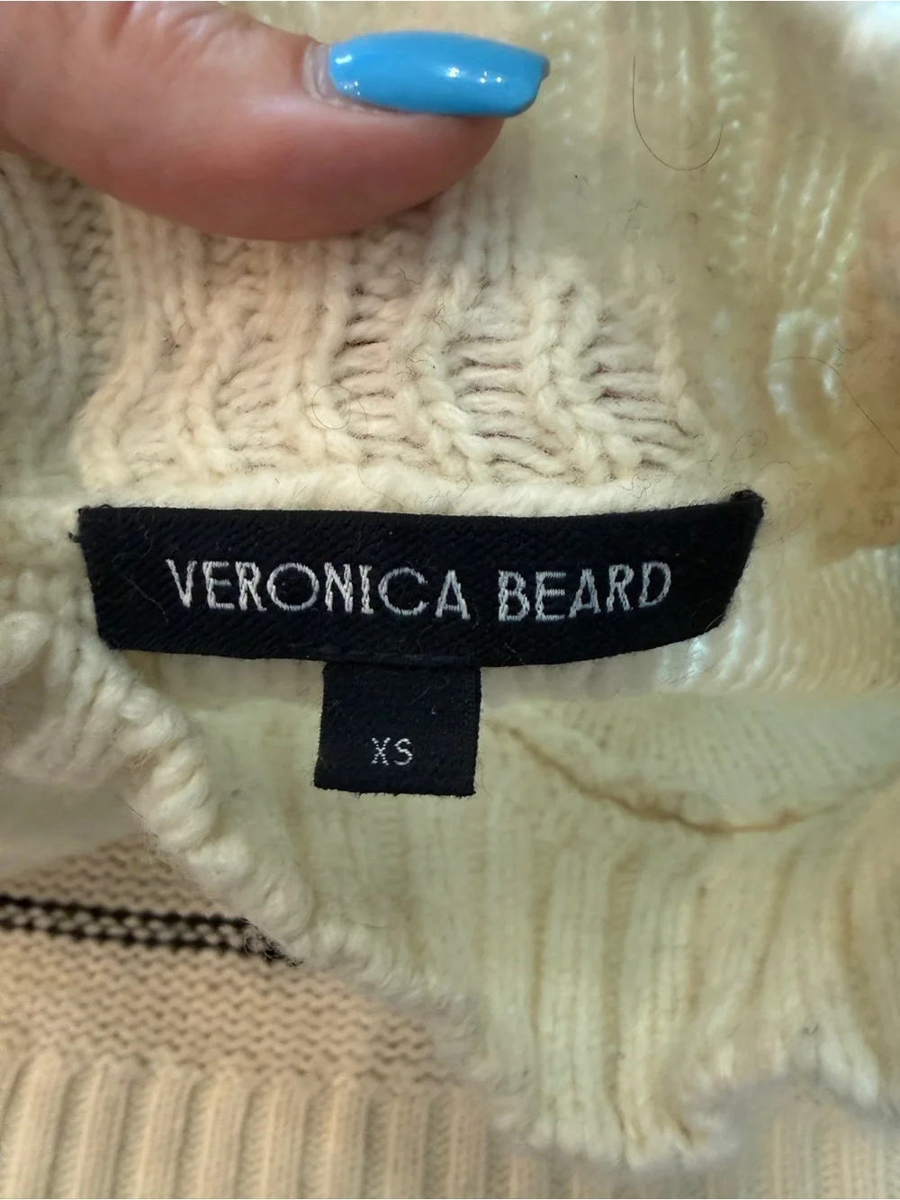 Veronica Beard Viori Cream & Black Striped Wool Mock Neck Sweater 25596